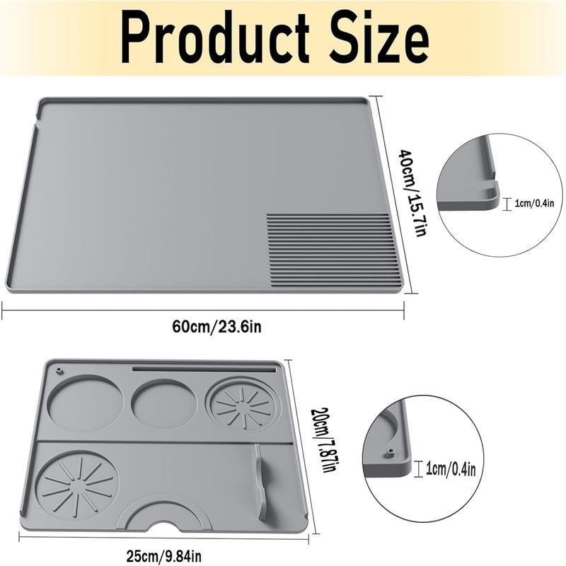 ZJSTRO Silicone Coffee Mat With Espresso Tamping Mat for Ninja Luxe Cafe Espresso Machine Accessories, 23.5''x15.7'' Anti-Slip Heat-Resistant Coffee Bar Mat for Countertop -Gray - Image 2